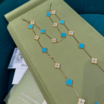 [Luna Brilliance]CLOVER 20 MOTIFS TURQUOISE DIAMOND NECKLACE