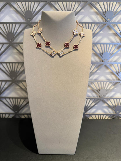 [Luna Brilliance]CLOVER 20 MOTIFS LASER CARNELIAN NECKLACE