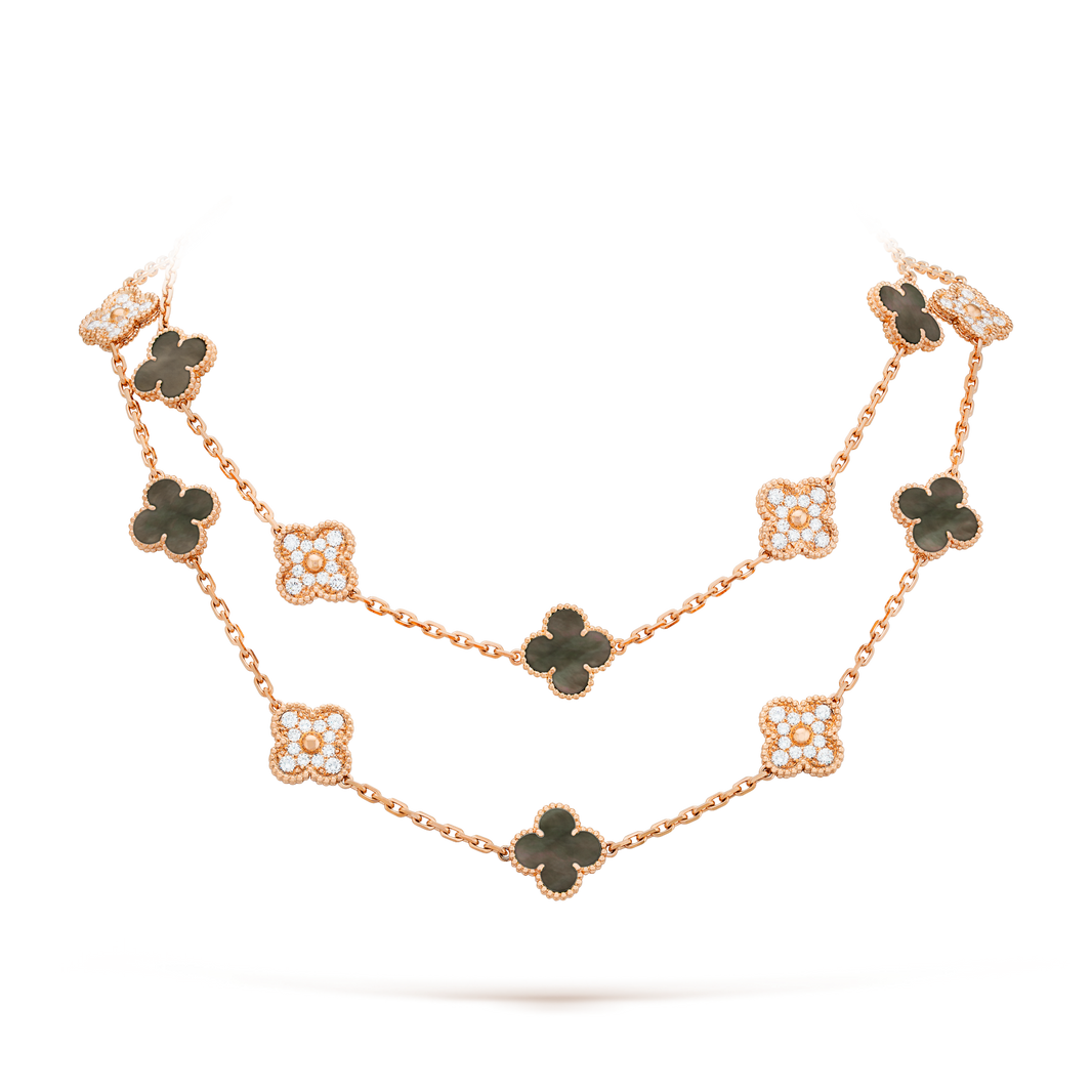 [Luna Brilliance]CLOVER 20 MOTIFS DARK MOP DIAMOND  NECKLACE