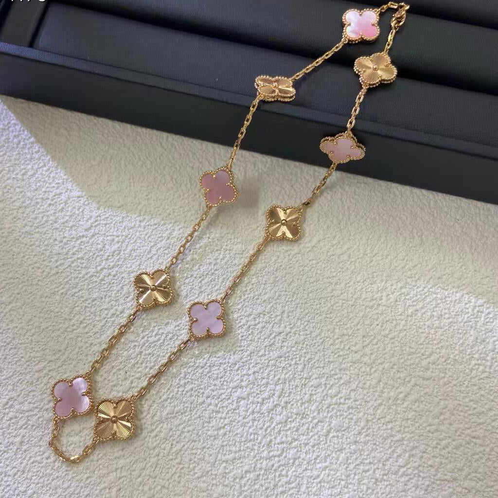 [Luna Brilliance]CLOVER 10 MOTIFS  LASER PINK MOP NECKLACE