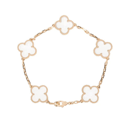 [Lunabriance]CLOVER 5 MOTIF ROCK CRYSTAL PINK GOLD BRACELET