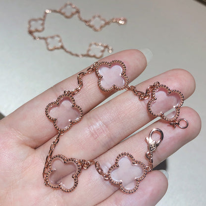 [Lunabriance]CLOVER 5 MOTIF ROCK CRYSTAL PINK GOLD BRACELET
