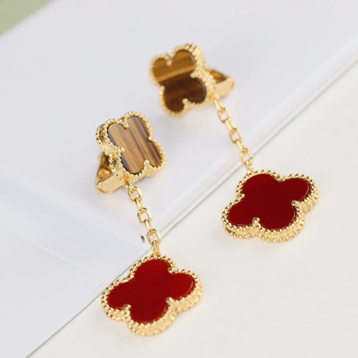 [Lunabriance]CLOVER  2 MOTIF  TIGER EYE CARNELIAN EARRINGS
