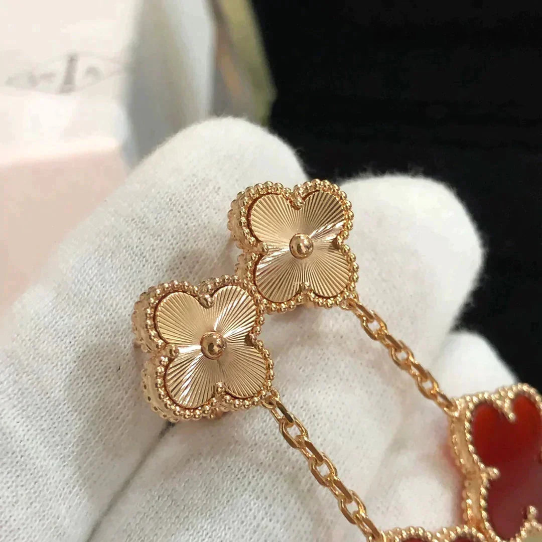 [Lunabriance]CLOVER 2 MOTIF  LASER CARNELIAN EARRINGS