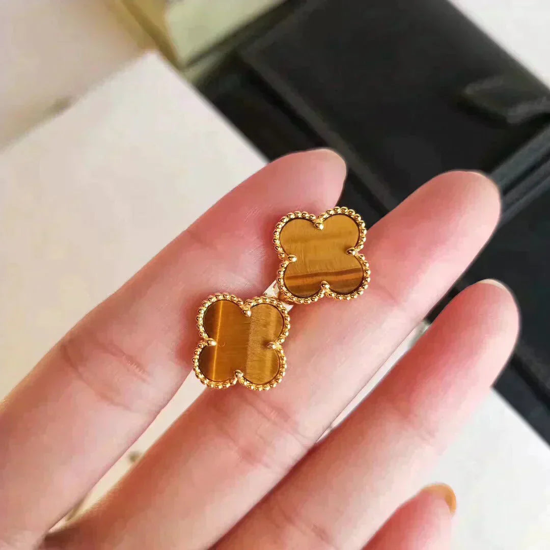 [Lunabriance]CLOVER MEDIUM 1 MOTIFS TIGER EYE EARRINGS