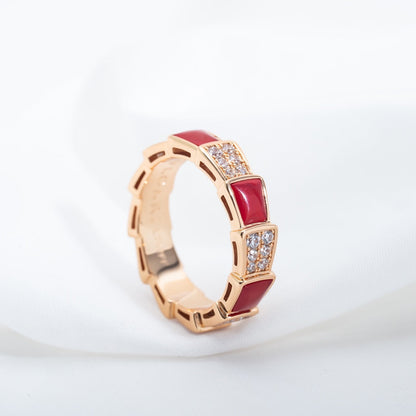 [Luna Brilliance]SERPENTI RING PINK GOLD CARNELIAN DIAMOND PAVED 4MM