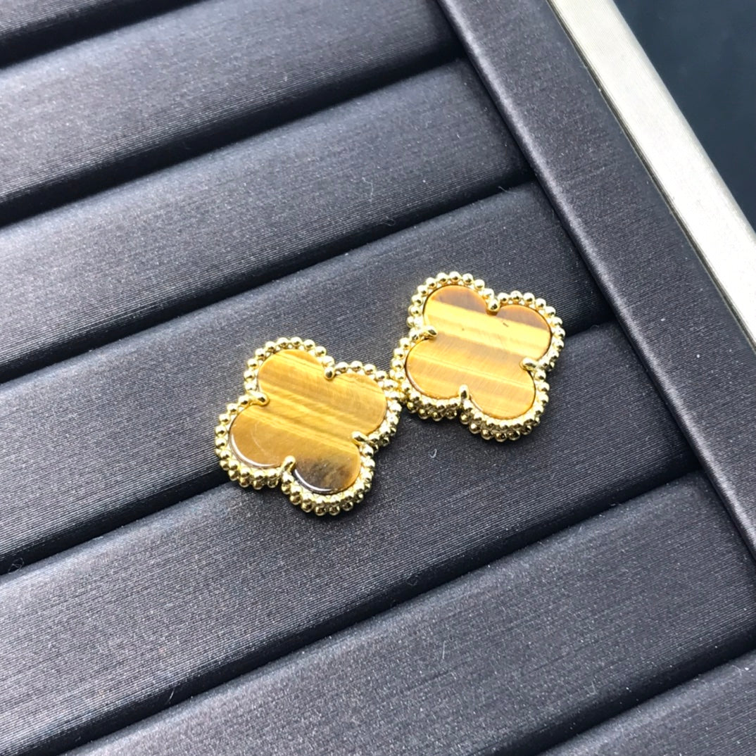 [Lunabriance]CLOVER MEDIUM 1 MOTIFS TIGER EYE EARRINGS