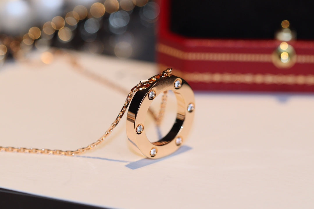 [Lunabriance]LOVE NECKLACE 16MM 6 DIAMONDS PINK GOLD