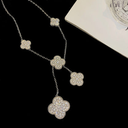 [Lunabriance]CLOVER 5 MOTIFS SILVER DIAMONDS NECKLACE