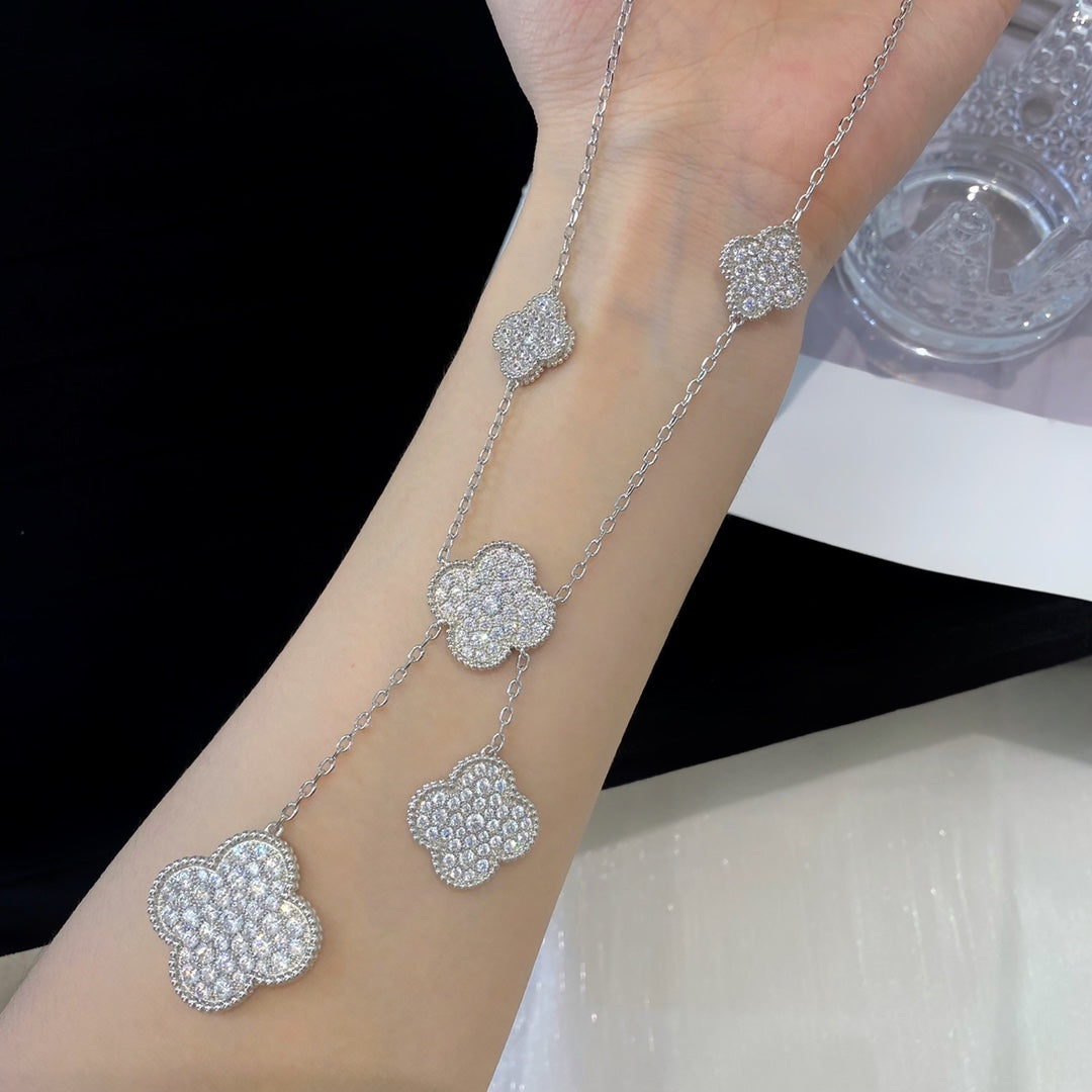 [Lunabriance]CLOVER 5 MOTIFS SILVER DIAMONDS NECKLACE