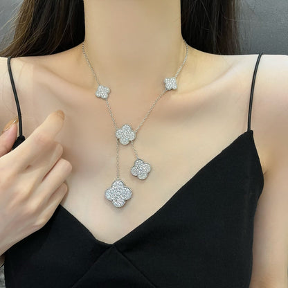 [Lunabriance]CLOVER 5 MOTIFS SILVER DIAMONDS NECKLACE