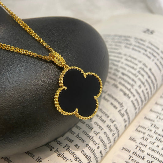 [Lunabriance]CLOVER 25MM NECKLACE GOLD ONYX