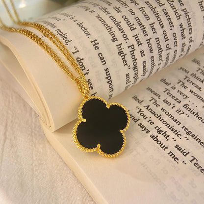 [Lunabriance]CLOVER 25MM NECKLACE GOLD ONYX
