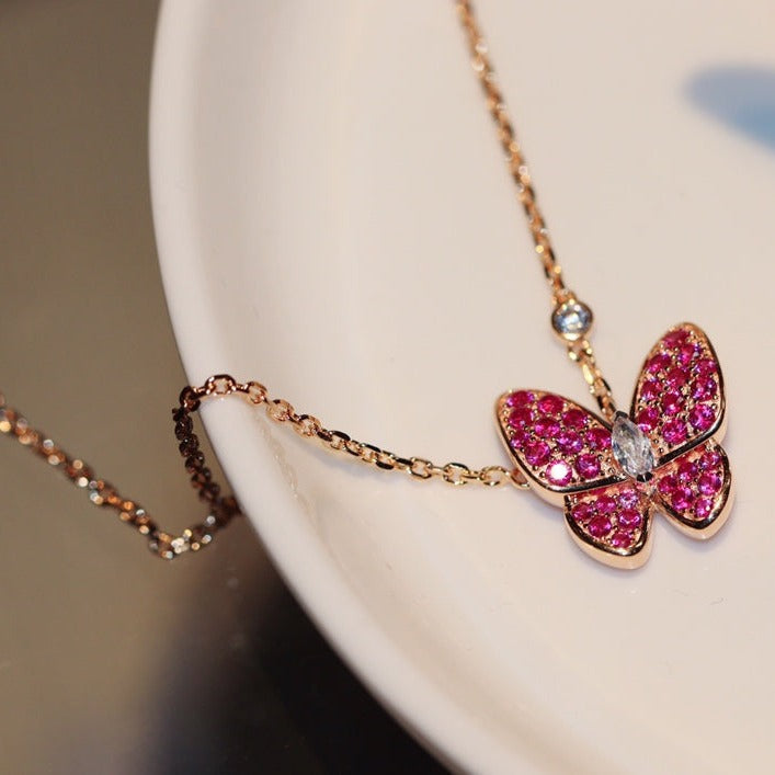 [Lunabriance]BUTTERFLY RED DIAMOND ROSE GOLD NECKLACE
