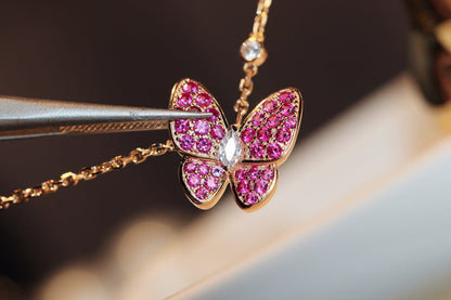 [Lunabriance]BUTTERFLY RED DIAMOND ROSE GOLD NECKLACE