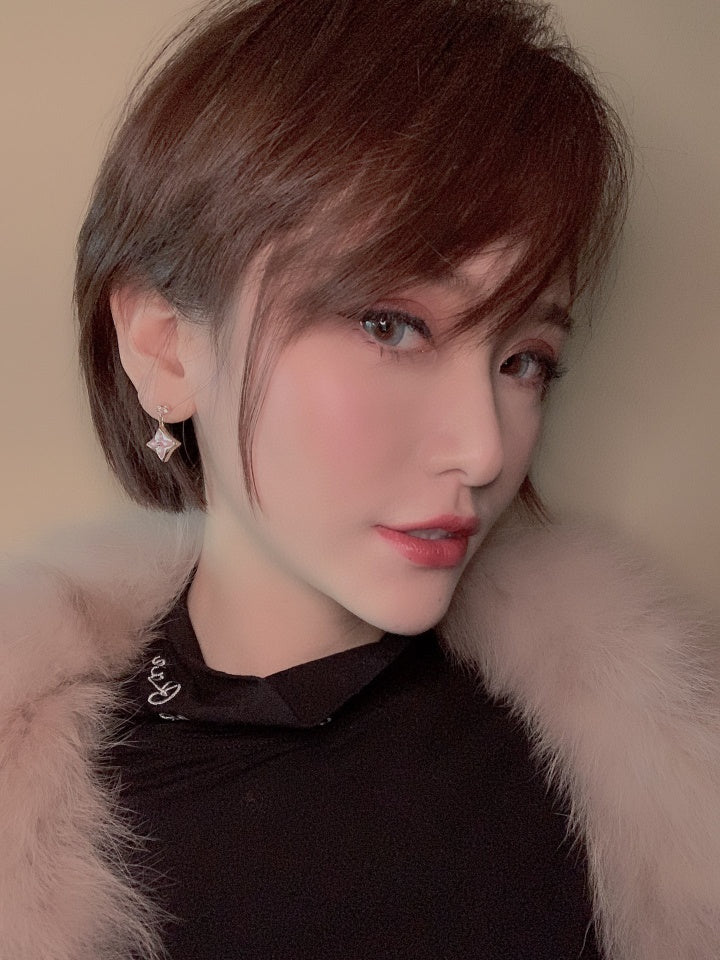 [Lunabriance]DOUBLE STAR PINK GOLD MOP DROP EARRINGS