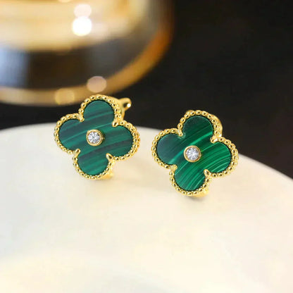 [Lunabriance]CLOVER MEDIUM 1 MOTIFS MALACHITE DIAMOND EARRINGS