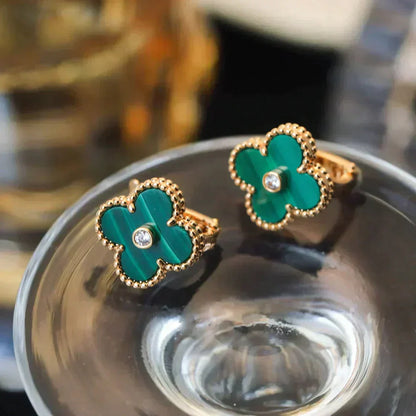 [Lunabriance]CLOVER MEDIUM 1 MOTIFS MALACHITE DIAMOND EARRINGS