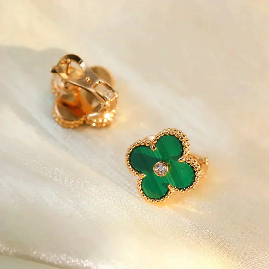 [Lunabriance]CLOVER MEDIUM 1 MOTIFS MALACHITE DIAMOND EARRINGS