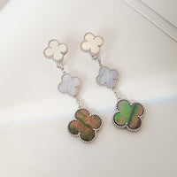 [Luna Brilliance]CLOVER 3 MOTIFS CHALCEDONY DARK MOP SILVER EARRINGS