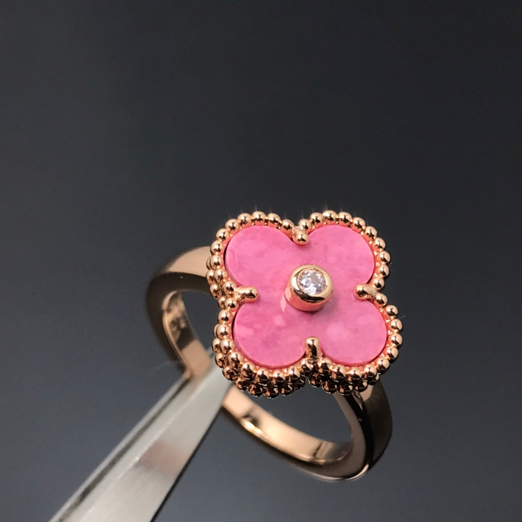 [Lunabriance]CLOVER RHODONITE ROSE GOLD RING