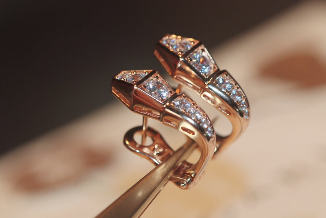 [Luna Brilliance]SERPENT PINK GOLD DIAMOND EARRINGS