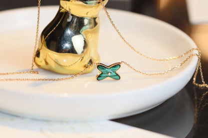 [Lunabriance]JEUX MALACHITE 1 DIAMOND PINK GOLD NECKLACE
