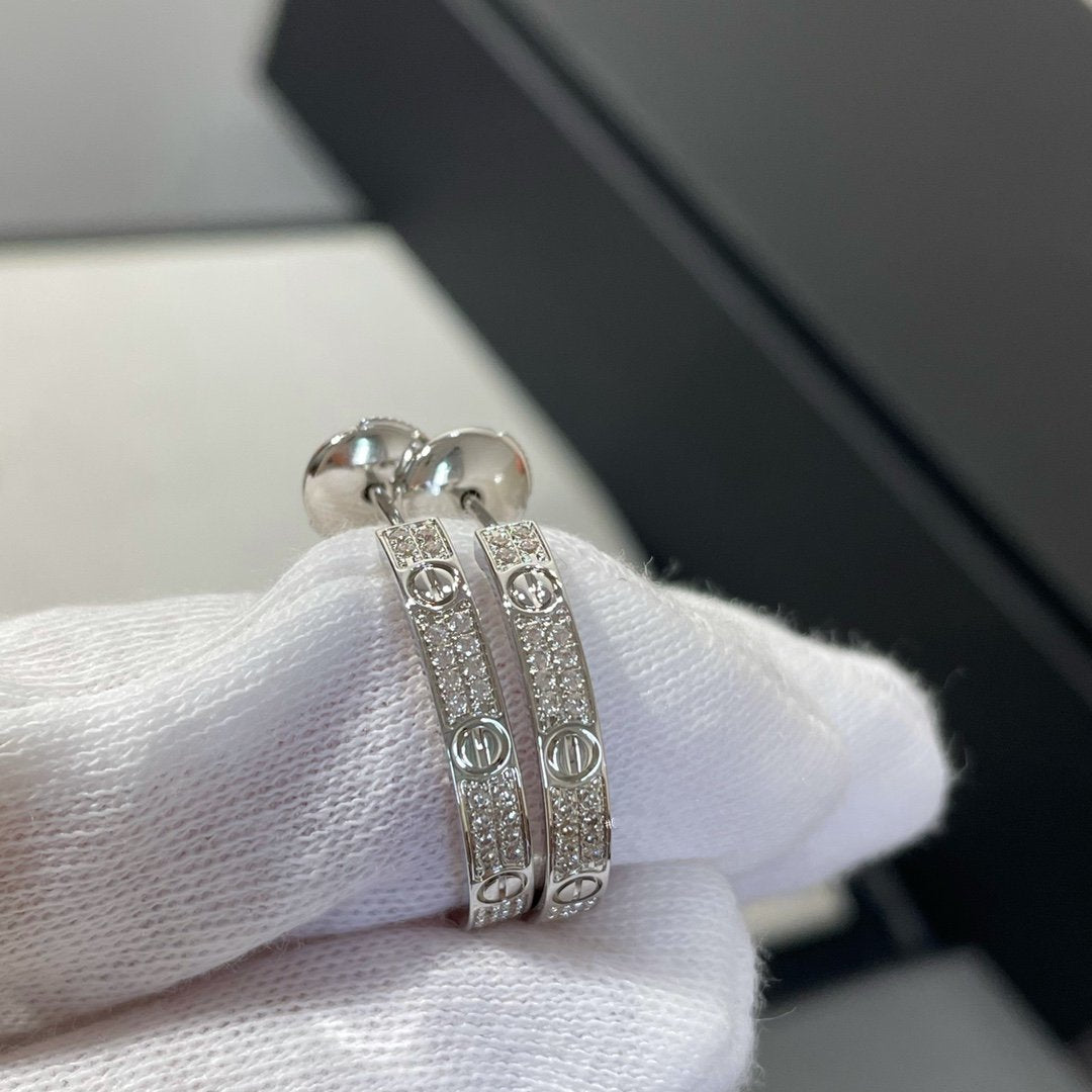 [Lunabriance]LOVE DIAMOND SILVER HOOP EARRINGS