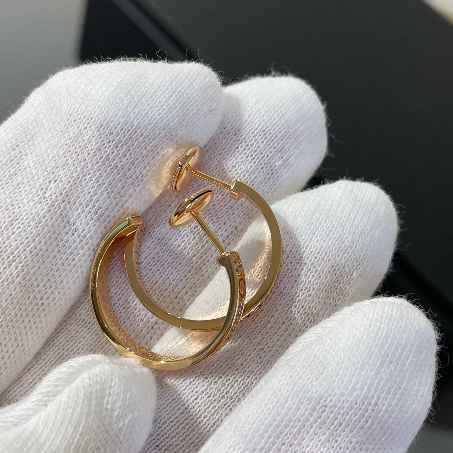 [Lunabriance]LOVE DIAMOND PINK GOLD HOOP EARRINGS