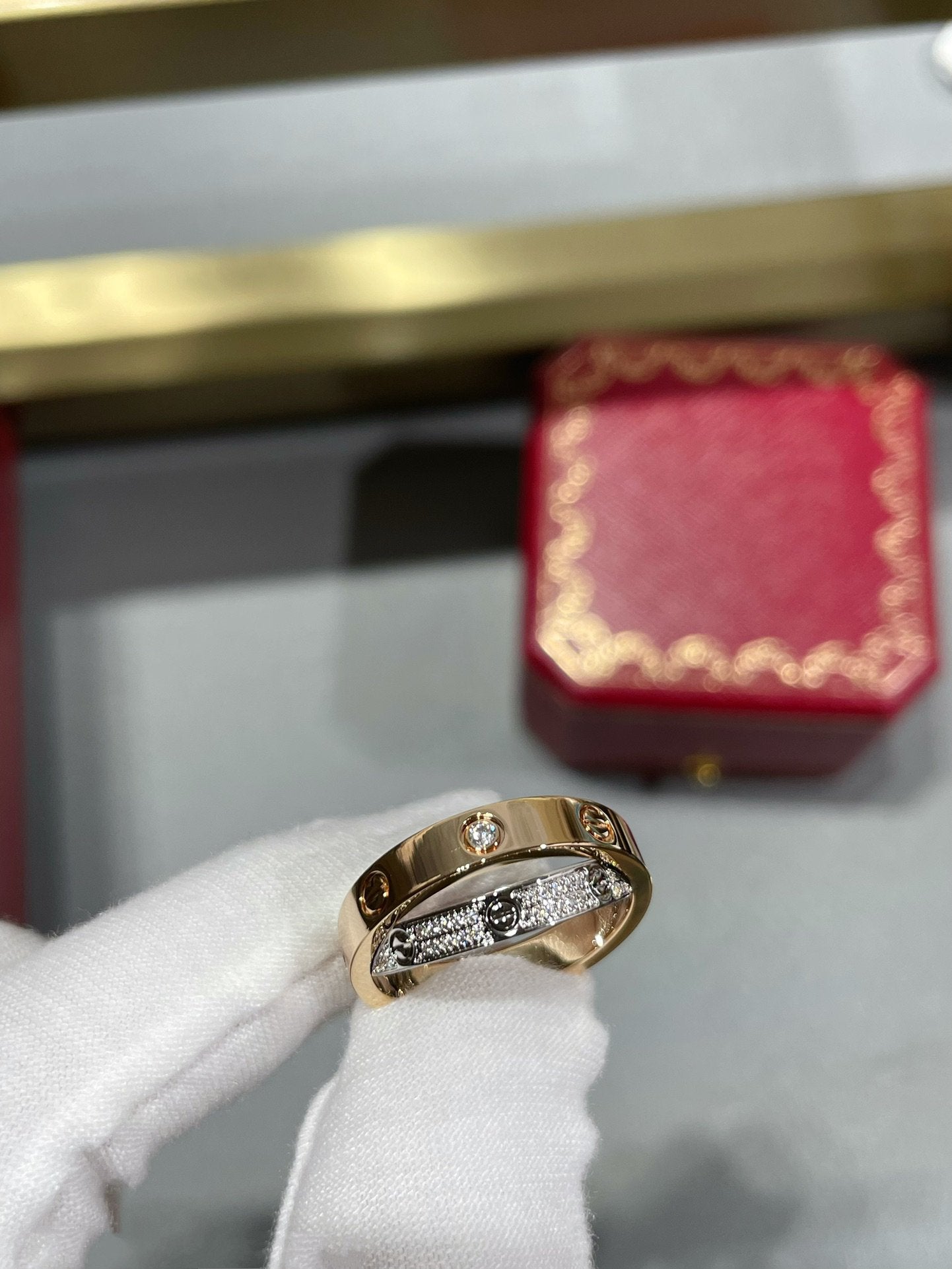 [Lunabriance]LOVE PINK GOLD SILVER DIAMOND DOUBLE RING