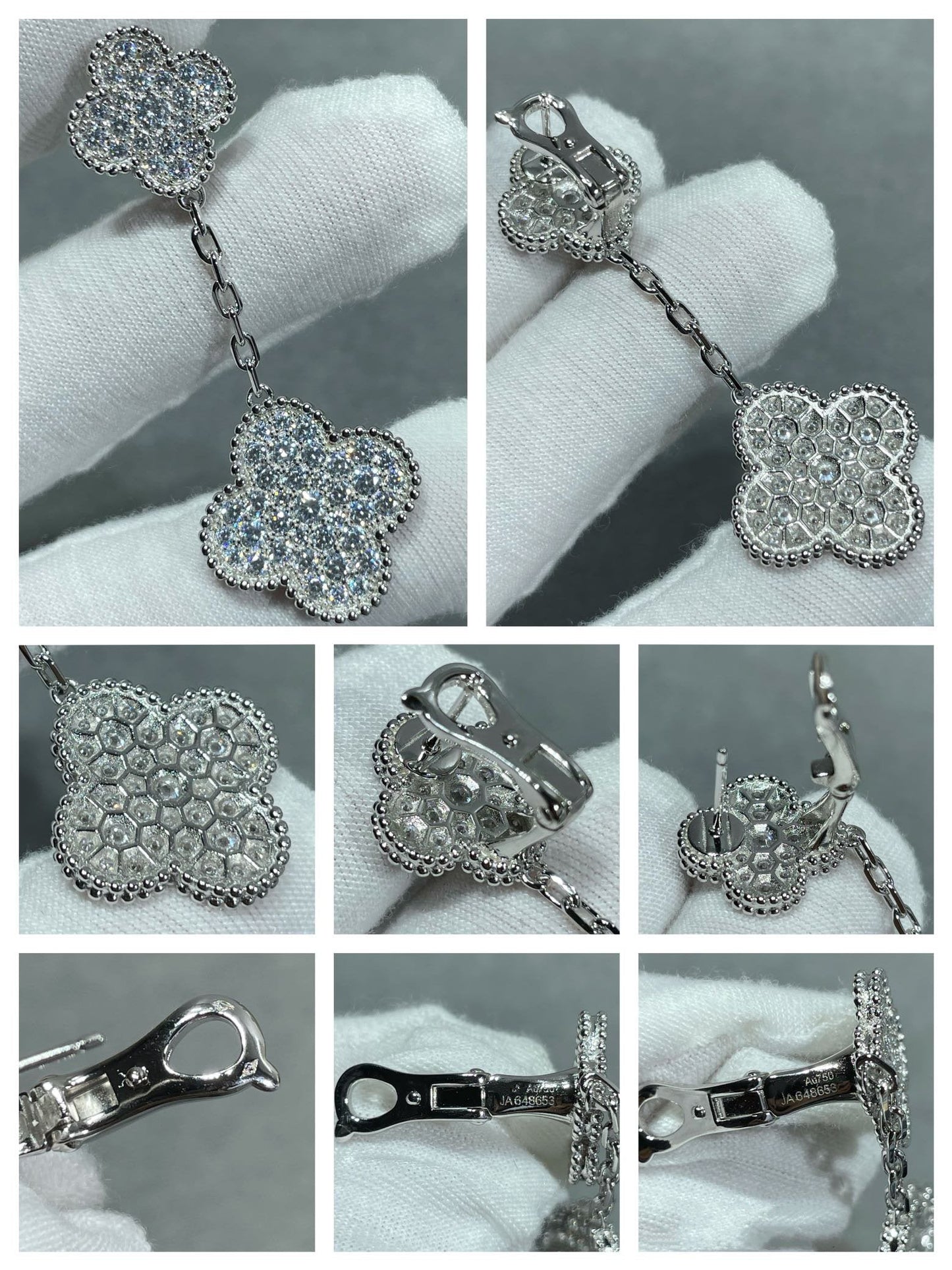 [Lunabriance]CLOVER 2 MOTIFS DIAMOND PAVED SILVER EARRINGS