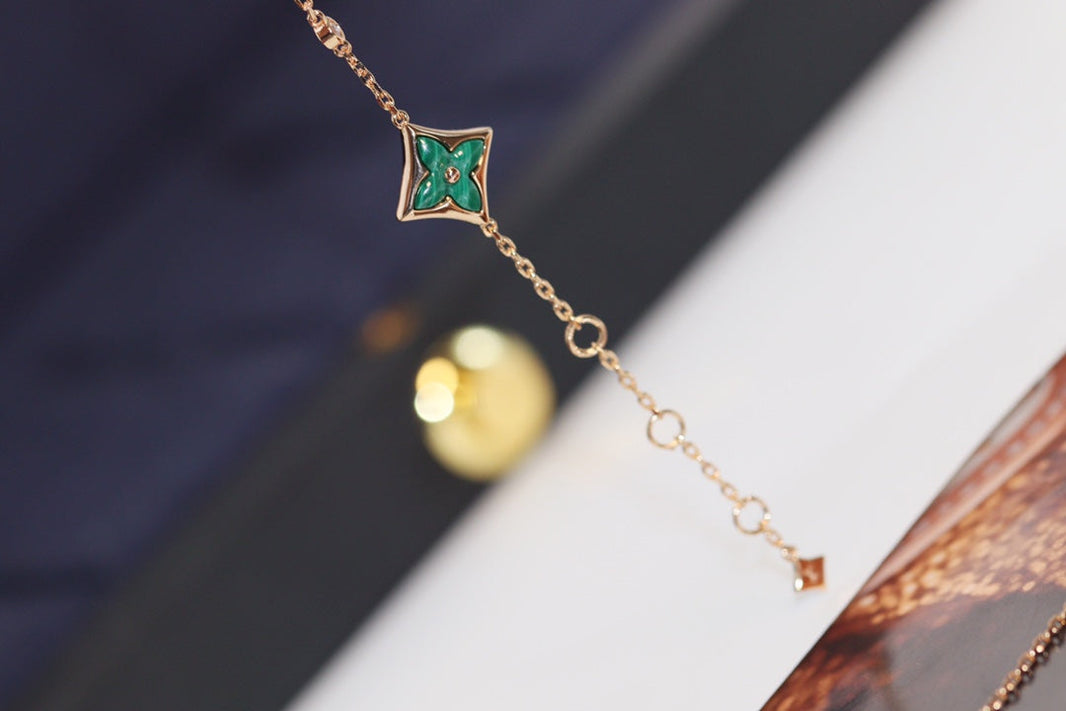 [Luna Brilliance]STAR AND SUN 4 MOTIF PINK GOLD MALACHITE BRACELET