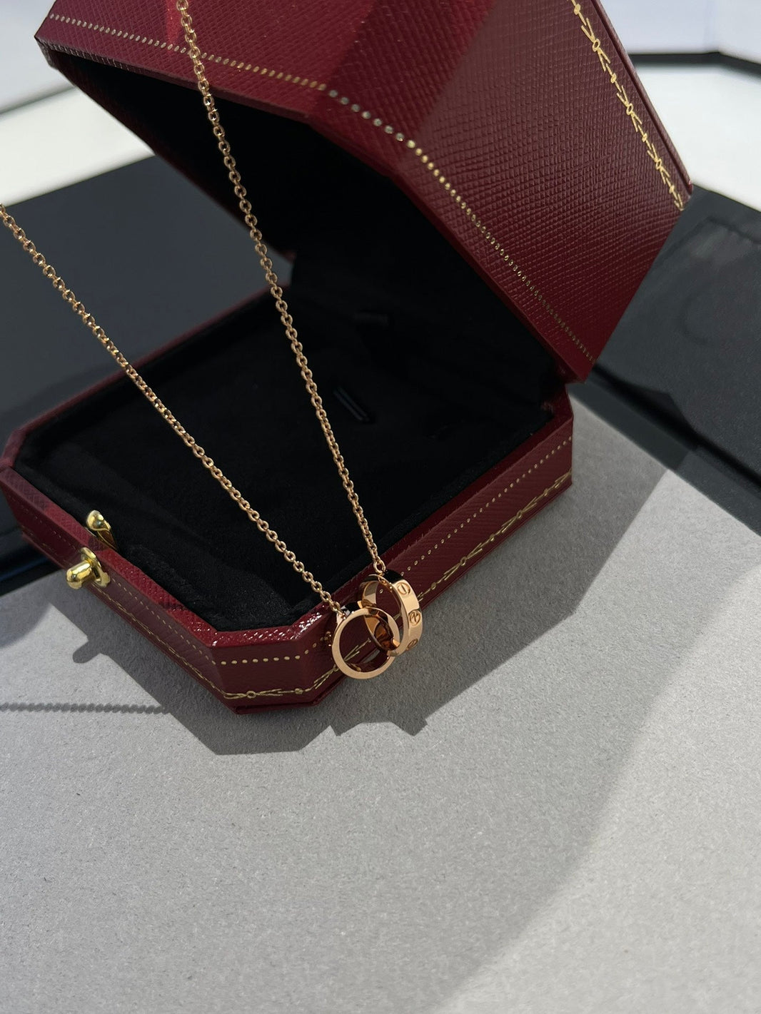 [Luna Brilliance]LOVE NECKLACE DOUBLE RING PINK GOLD