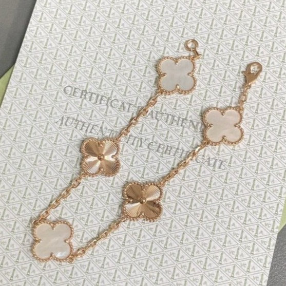 [Lunabriance]CLOVER BRACELET 5 MOTIF WHITE MOP PINK GOLD