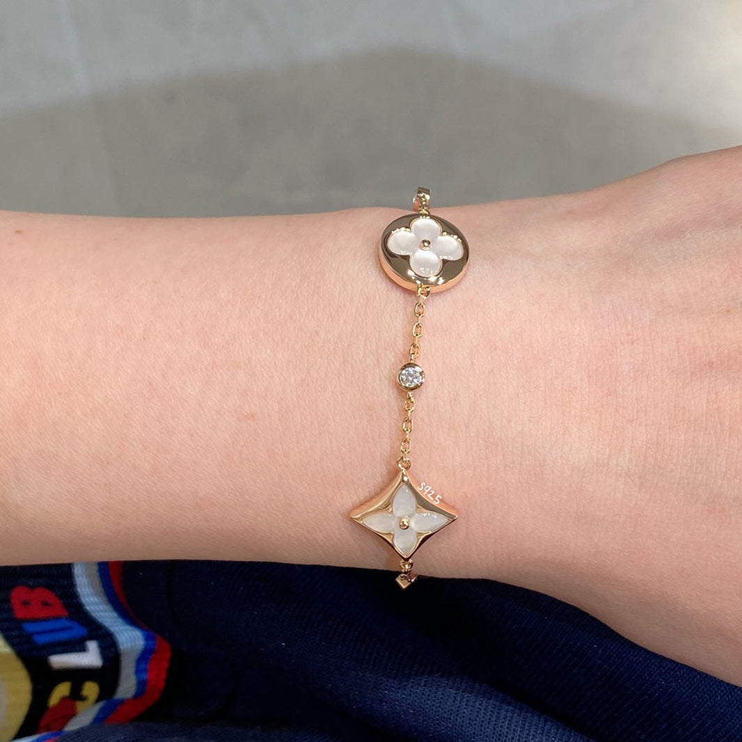 [Luna Brilliance]STAR AND SUN 4 MOTIF WHITE MOP PINK GOLD BRACELET