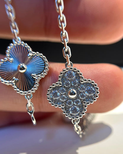 [Lunabriance]CLOVER 5 MOTIF SILVER DIAMOND BRACELET