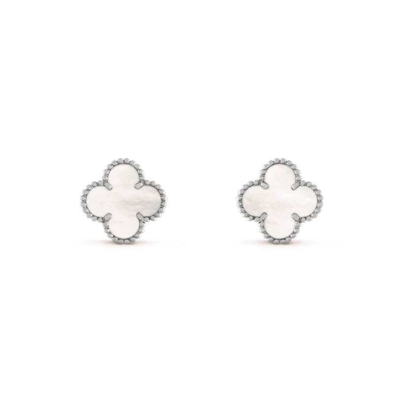 [Lunabriance]CLOVER MEDIUM 1 MOTIFS  WHITE MOP EARRINGS SILVER