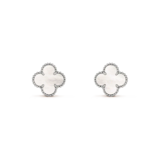 [Lunabriance]CLOVER MEDIUM 1 MOTIFS  WHITE MOP EARRINGS SILVER