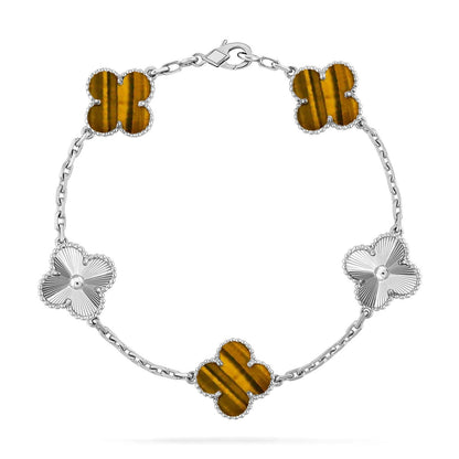 [Luna Brilliance]CLOVER 5 MOTIFS TIGER EYE BRACELET COLLECTION