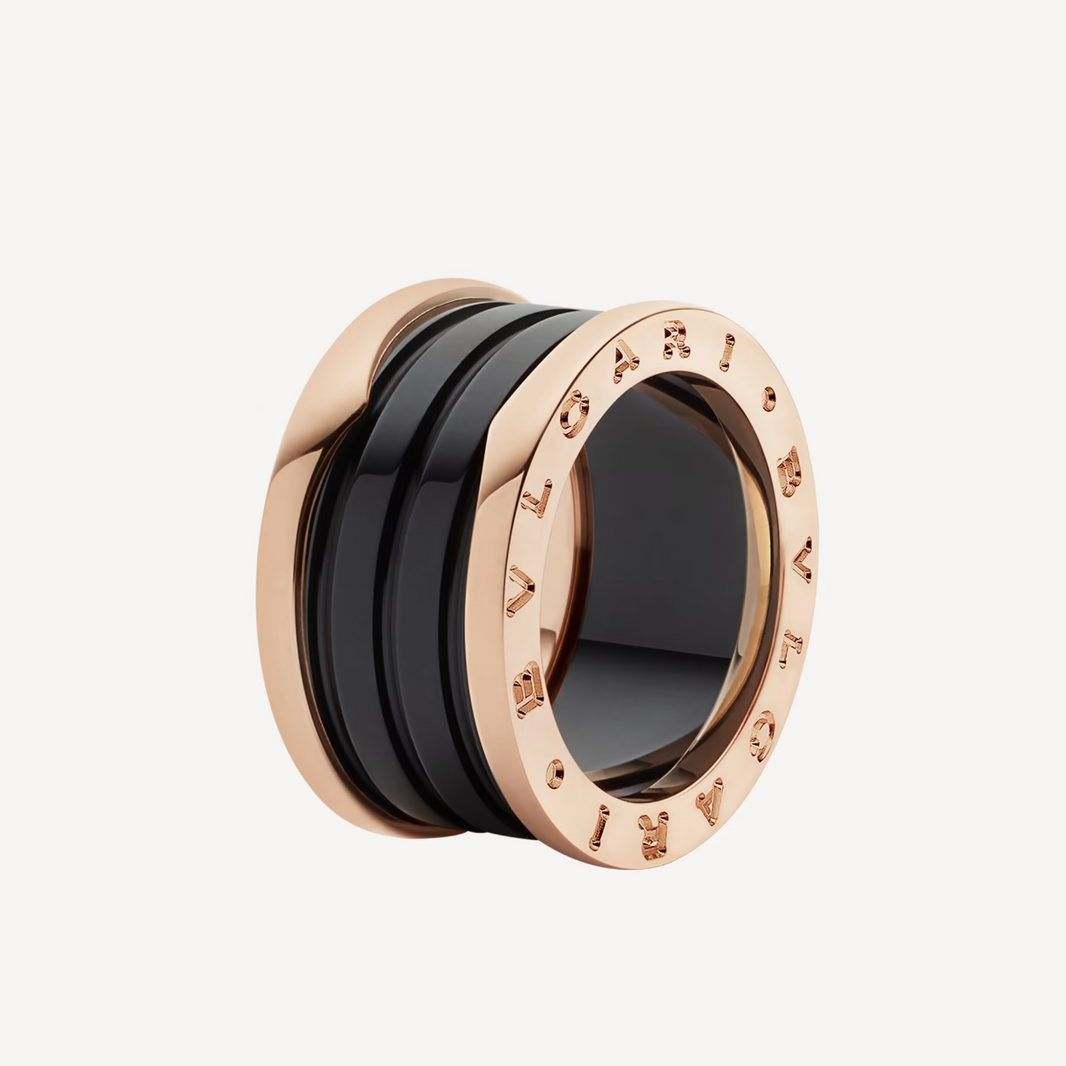 [Luna Brilliance]ZERO 1 FOUR-BAND LOOPS AND BLACK CERAMIC SPIRAL PINK GOLD RING
