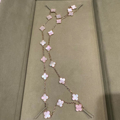[Luna Brilliance]CLOVER 20 MOTIFS PINK MOP NECKLACE