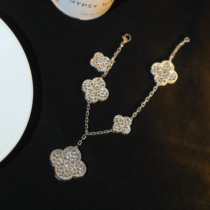 [Luna Brilliance]CLOVER BRACELET 5 MOTIF SILVER DIAMOND PAVED