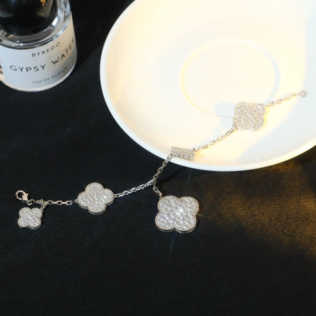 [Luna Brilliance]CLOVER BRACELET 5 MOTIF SILVER DIAMOND PAVED
