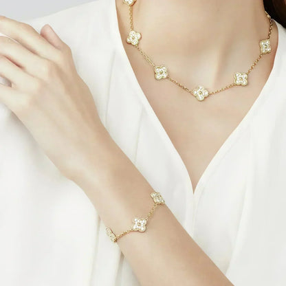 [Lunabriance]CLOVER 5 MOTIFS  FULL DIAMOND BRACELET