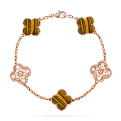 [Luna Brilliance]CLOVER 5 MOTIFS TIGER EYE BRACELET COLLECTION