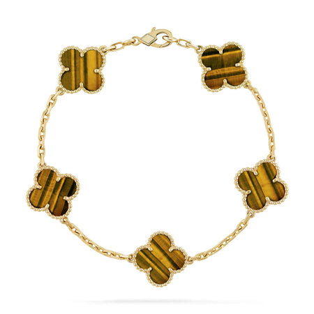 [Luna Brilliance]CLOVER 5 MOTIFS TIGER EYE BRACELET COLLECTION
