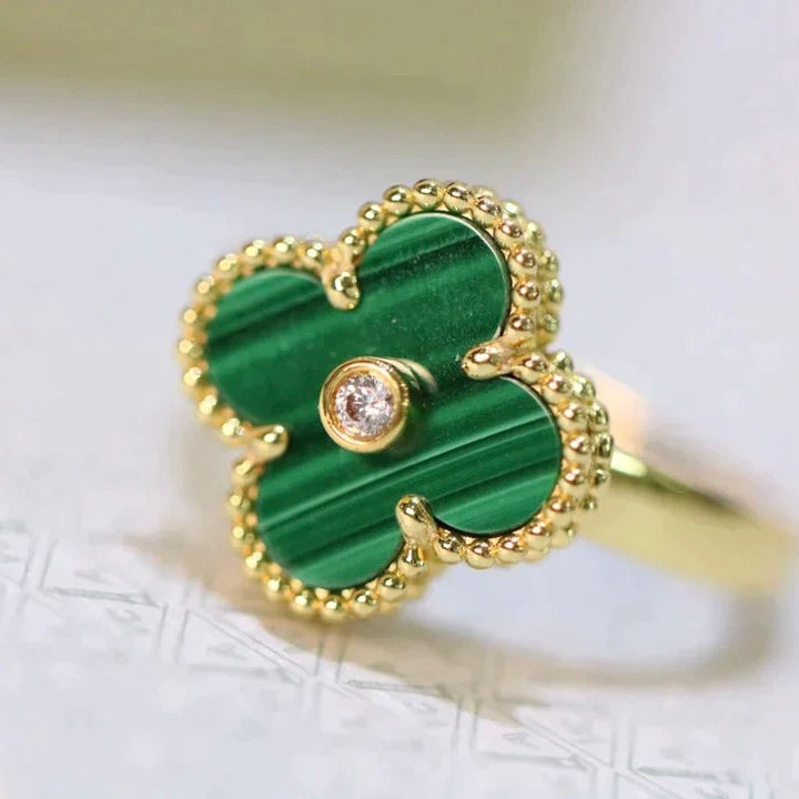 [Lunabriance]CLOVER MALACHITE RING GOLD DIAMOND