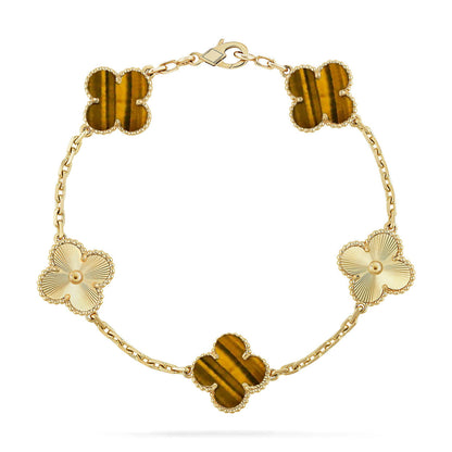 [Luna Brilliance]CLOVER 5 MOTIFS TIGER EYE BRACELET COLLECTION