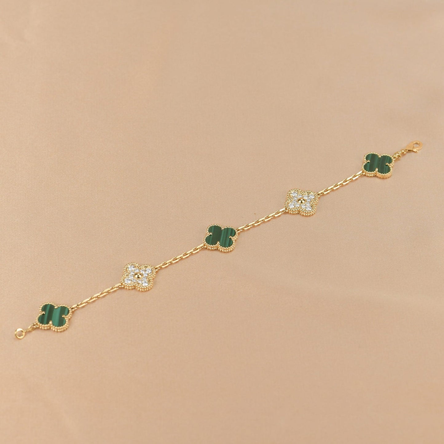 [Lunabriance]CLOVER  5 MOTIF MALACHITE DIAMOND BRACELET