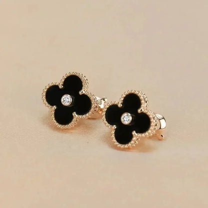 [Lunabriance]CLOVER MEDIUM 1 MOTIFS ONYX DIAMOND EARRINGS